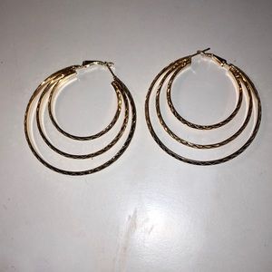 Gold Three Ring Hoop Earrings